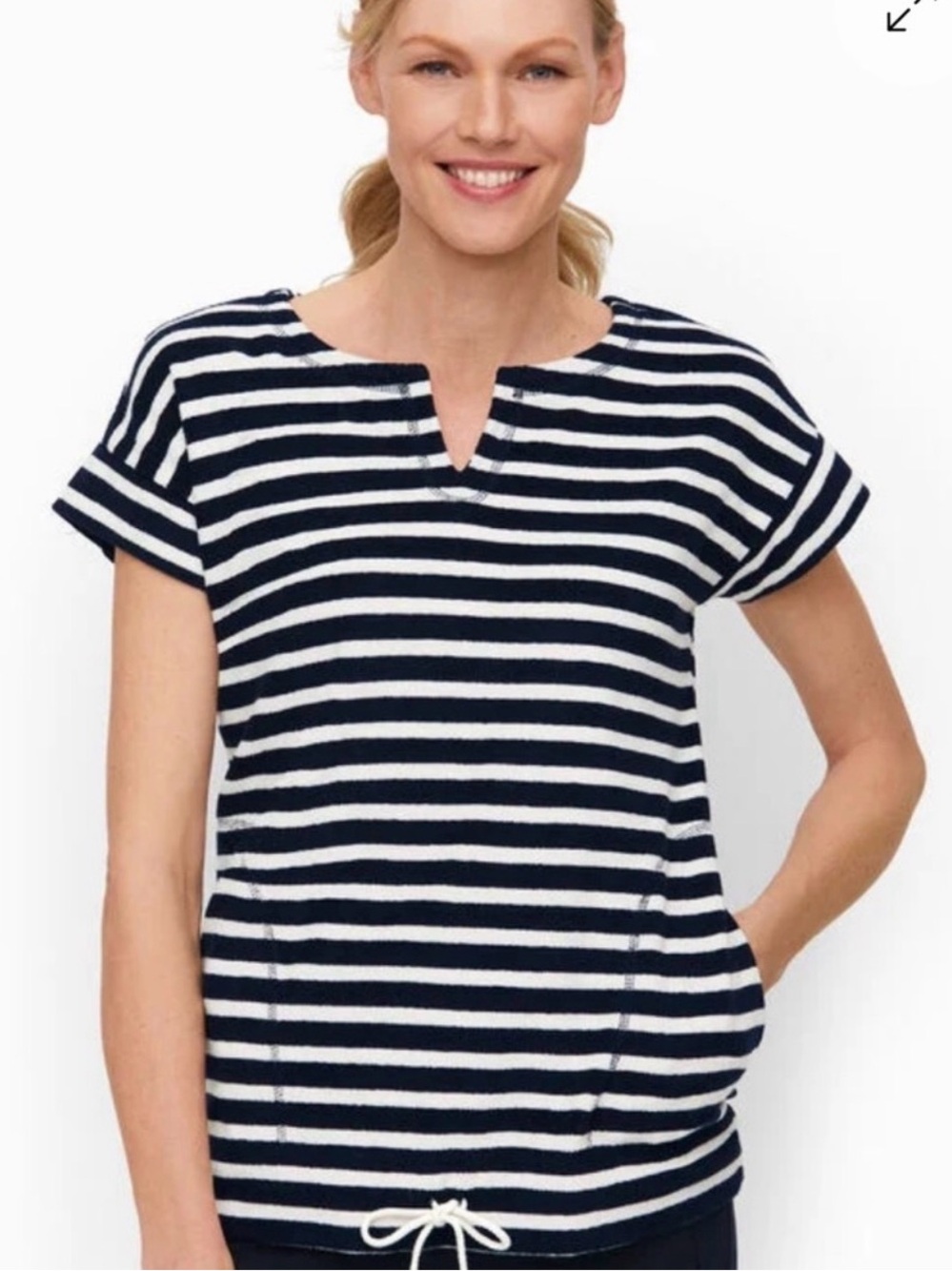Talbots Cotton Blend Striped Navy and White Short-Sleeve Top